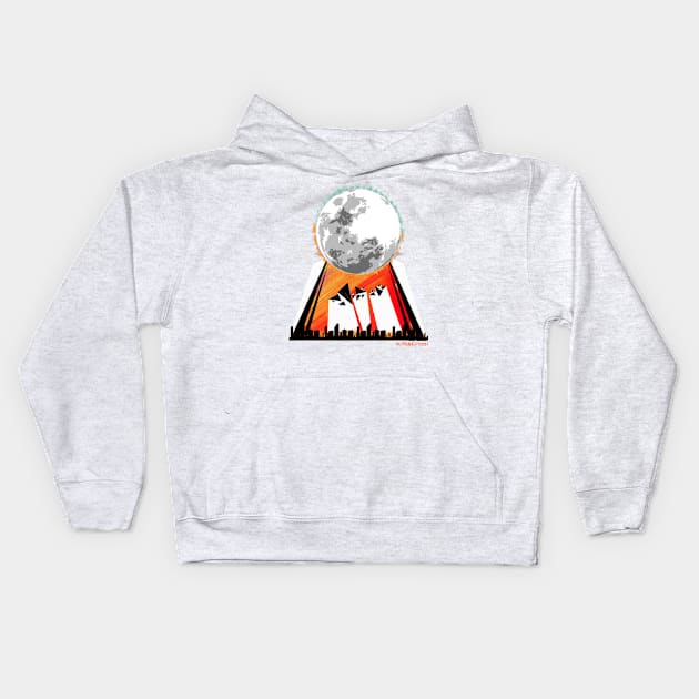 Burning Moon Abstract Kids Hoodie by Nikolayrr